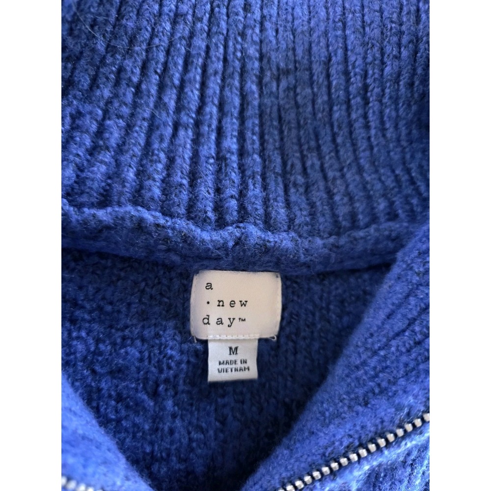 A New Day Blue Cable Knit Quarter Zip Sweater Medium Cozy Chenille Pullover - Picture 5 of 9